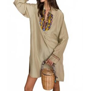 NEW FORTELA woven embroidered midi dress in khaki